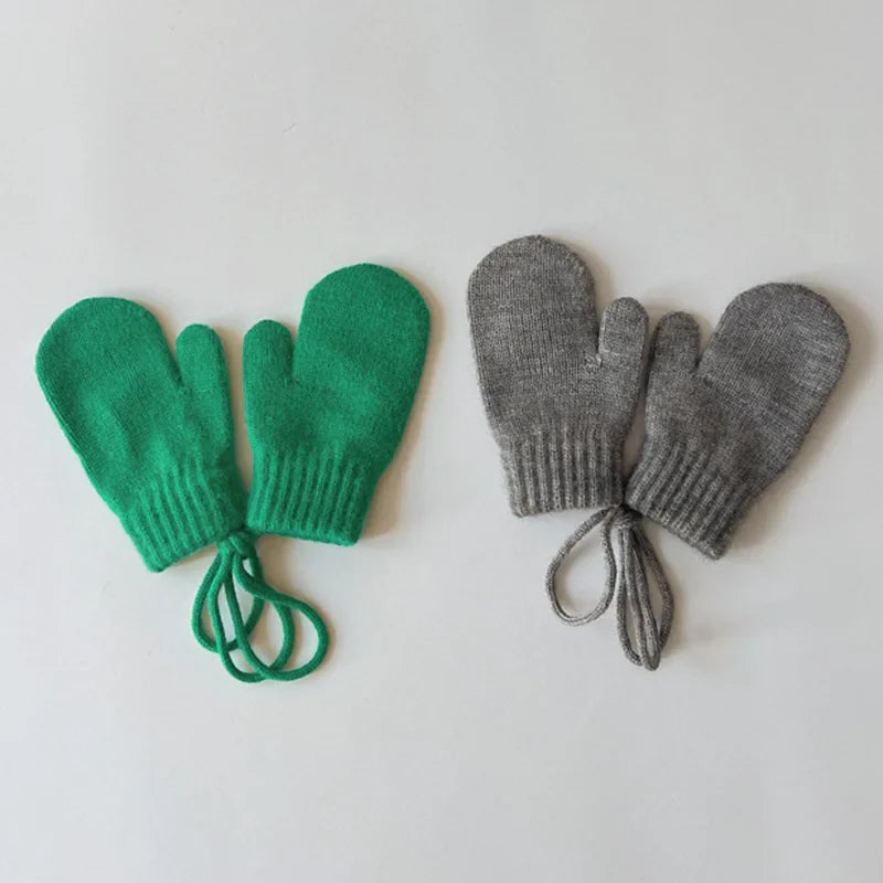 Green and Gray Baby Infant winter gloves