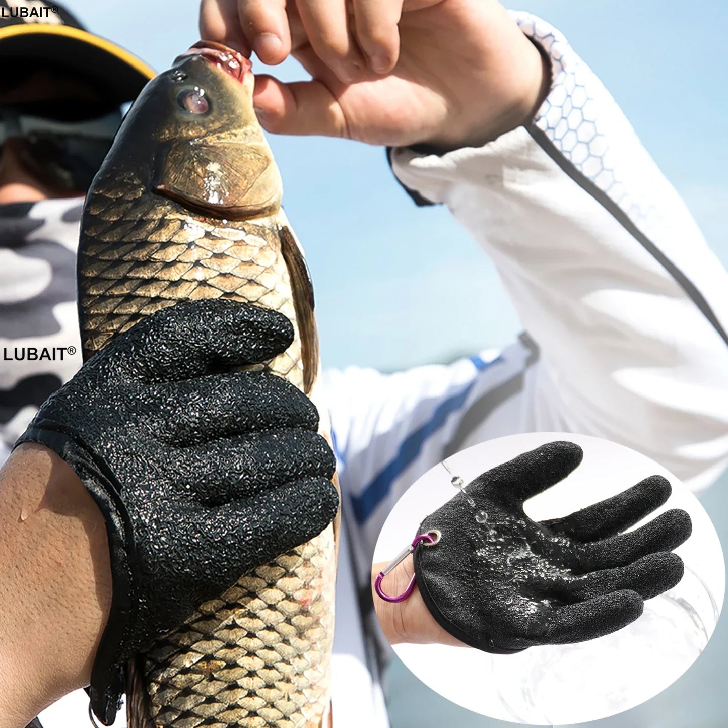 Black Fishing Gloves With Man holding Fish