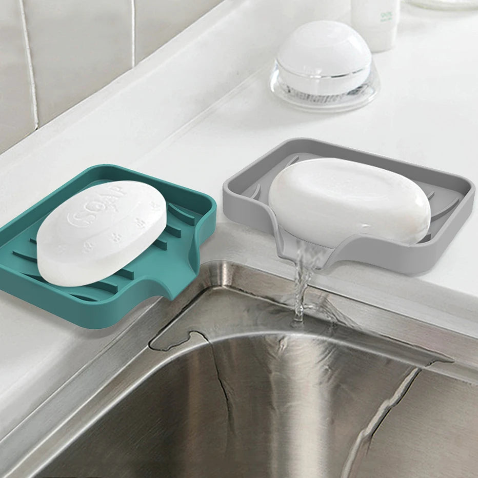 2 Green and Gray Soap Dish Holder on sink