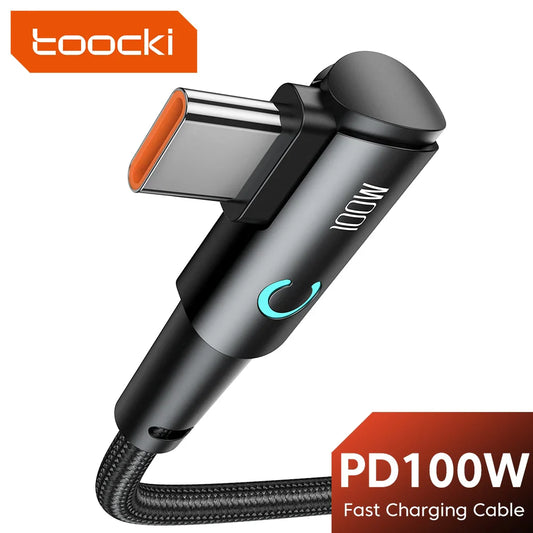 90度彎頭USB Type C數據線 100W 5A 快速充電